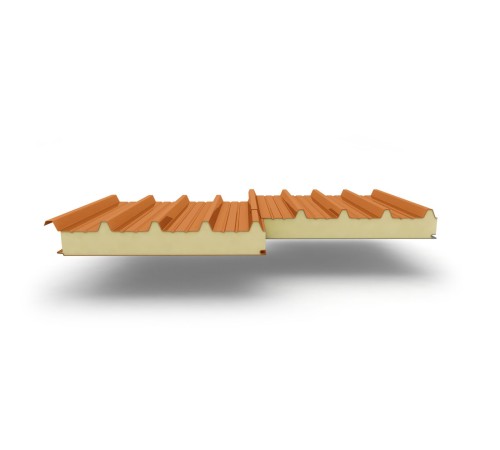 Купить сэндвич-панели для кровли с наполнителем пенополиизоцианурат, толщина 80 мм, Полиэстер RAL2004 