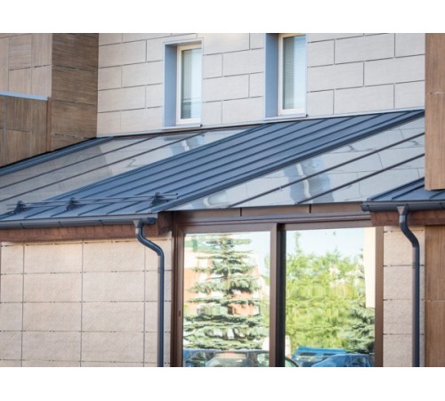 Купить фальц двойной стоячий Line 0,5 Satin с пленкой на замках RAL 8004 терракота 