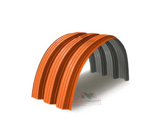 Купить профнастил H114ПГ-0.65, для бескаркассных ангаров, Полиэстер RAL 2004 