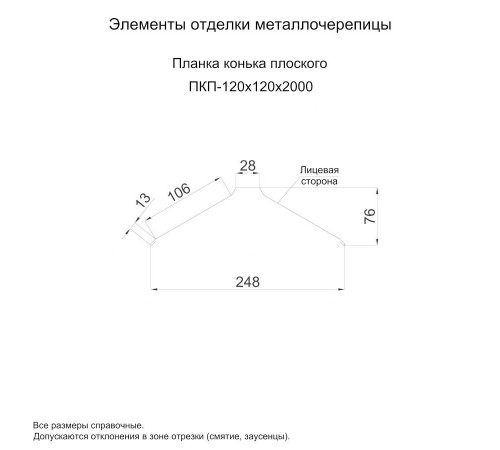 Планка конька плоского 120х120х2000-0,5 Призма RAL7024