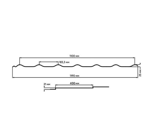 Металлочерепица Макси-0.45, Высота ступеньки-21мм, Длина ступеньки-400мм, Полиэстер RAL5005