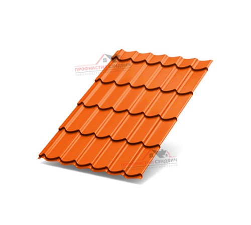 Металлочерепица Макси-0.45, Высота ступеньки-21мм, Длина ступеньки-400мм, Полиэстер RAL2004