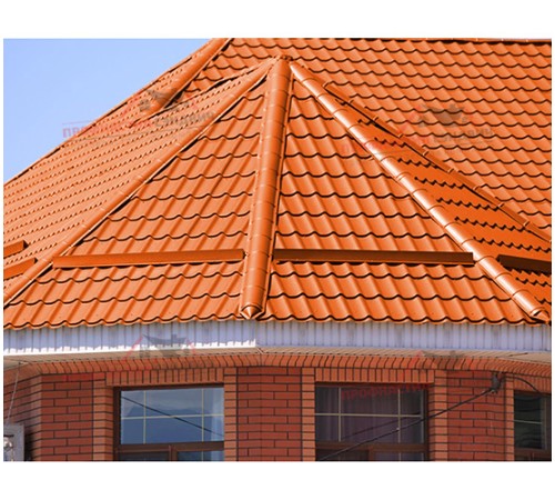 Металлочерепица Макси-0.45, Высота ступеньки-21мм, Длина ступеньки-400мм, Полиэстер RAL2004