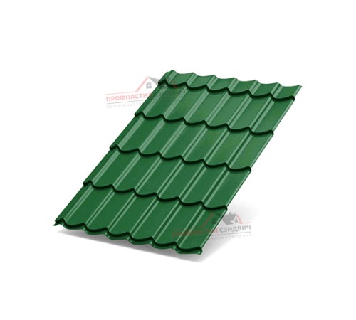 Металлочерепица Макси-0.45, Высота ступеньки-21мм, Длина ступеньки-400мм, Полиэстер RAL6002