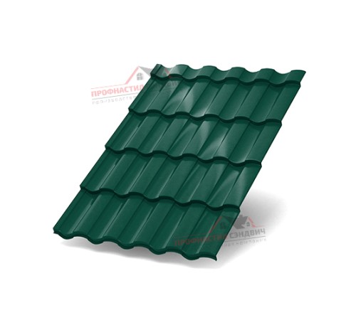 Металлочерепица Монтекристо-0.5, Высота ступеньки-25мм, Длина ступеньки-350мм, Призма RAL6005