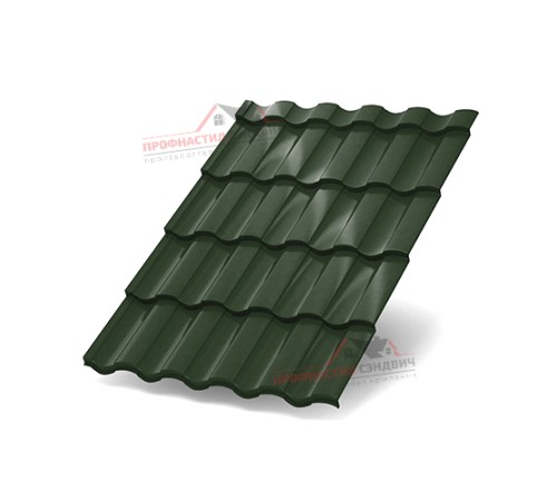 Металлочерепица Монтекристо-0.5, Высота ступеньки-25мм, Длина ступеньки-350мм, Viking E RAL6007