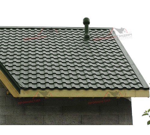 Металлочерепица Монтекристо-0.5, Высота ступеньки-25мм, Длина ступеньки-350мм, Viking E RAL6007