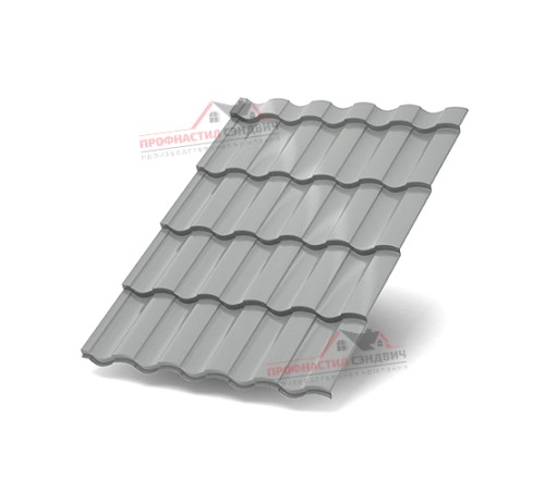 Металлочерепица Монтекристо-0.5, Высота ступеньки-25мм, Длина ступеньки-350мм, NormanRAL9006