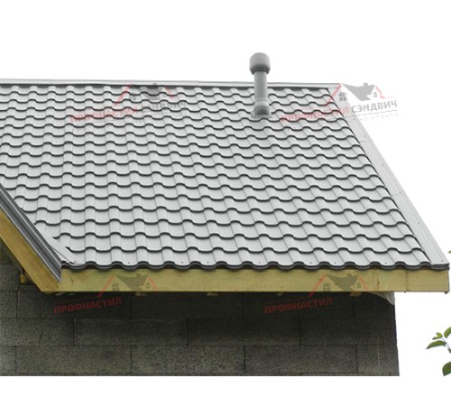 Металлочерепица Монтекристо-0.5, Высота ступеньки-25мм, Длина ступеньки-350мм, NormanRAL9006