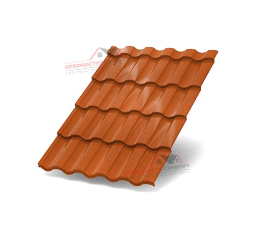 Металлочерепица Монтекристо-0.5, Высота ступеньки-25мм, Длина ступеньки-400мм, AGNETA Copper/Copper