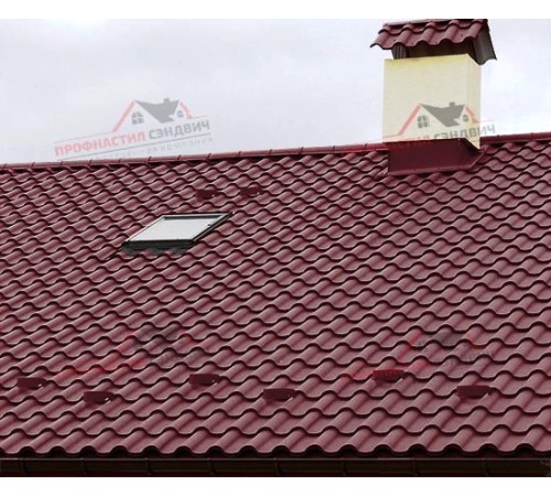 Металлочерепица Монтерроса-0.5, Высота ступеньки-35мм, Длина ступеньки-400мм, Призма RAL3005