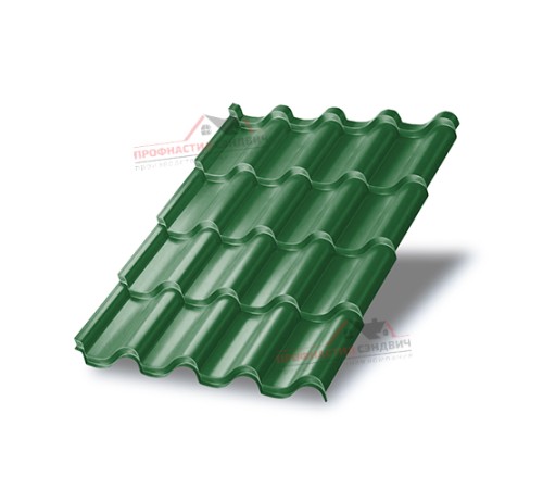 Металлочерепица Монтерроса-0.5, Высота ступеньки-25мм, Длина ступеньки-350мм, Norman RAL6002