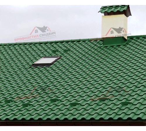 Металлочерепица Монтерроса-0.5, Высота ступеньки-25мм, Длина ступеньки-350мм, Norman RAL6002