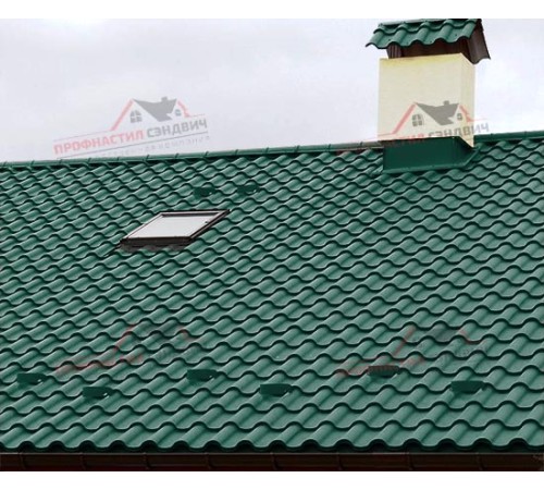 Металлочерепица Монтерроса-0.5, Высота ступеньки-25мм, Длина ступеньки-400мм, Viking E RAL6005