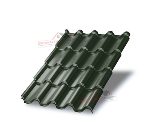 Металлочерепица Монтерроса-0.5, Высота ступеньки-25мм, Длина ступеньки-400мм, Viking E RAL6007