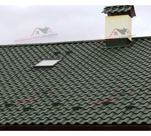 Металлочерепица Монтерроса-0.5, Высота ступеньки-25мм, Длина ступеньки-400мм, Viking E RAL6007