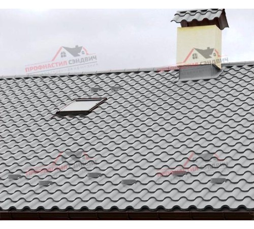 Металлочерепица Монтерроса-0.5, Высота ступеньки-25мм, Длина ступеньки-350мм, Norman RAL7004