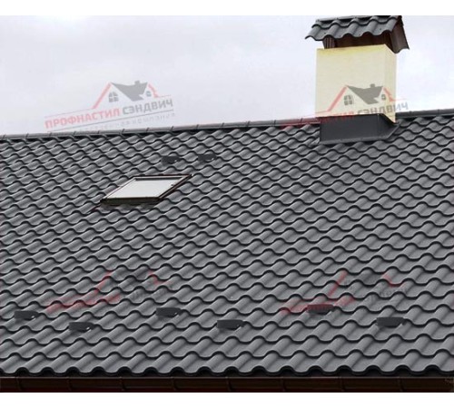 Металлочерепица Монтерроса-0.5, Высота ступеньки-25мм, Длина ступеньки-350мм, Norman RAL7024