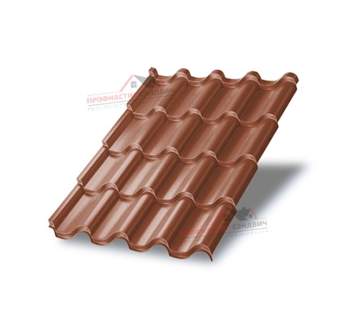 Металлочерепица Монтерроса-0.5, Высота ступеньки-25мм, Длина ступеньки-350мм, Norman RAL8004