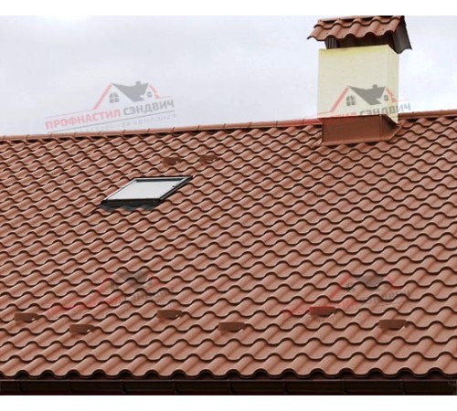 Металлочерепица Монтерроса-0.5, Высота ступеньки-25мм, Длина ступеньки-350мм, Norman RAL8004