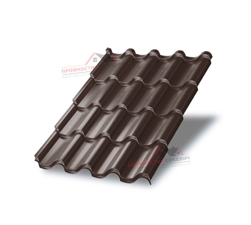 Металлочерепица Монтерроса-0.5, Высота ступеньки-35мм, Длина ступеньки-400мм, Призма RAL8017