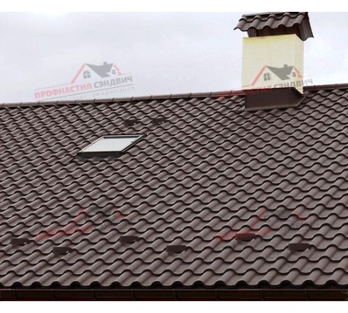 Металлочерепица Монтерроса-0.5, Высота ступеньки-35мм, Длина ступеньки-400мм, Призма RAL8017