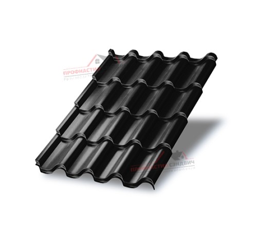 Металлочерепица Монтерроса-0.5, Высота ступеньки-25мм, Длина ступеньки-400мм, PURMAN RAL9005