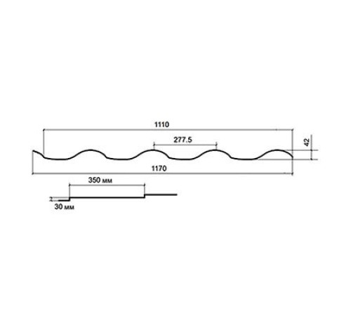 Металлочерепица Монтерроса-0.5, Высота ступеньки-30мм, Длина ступеньки-350мм, Norman RAL5005