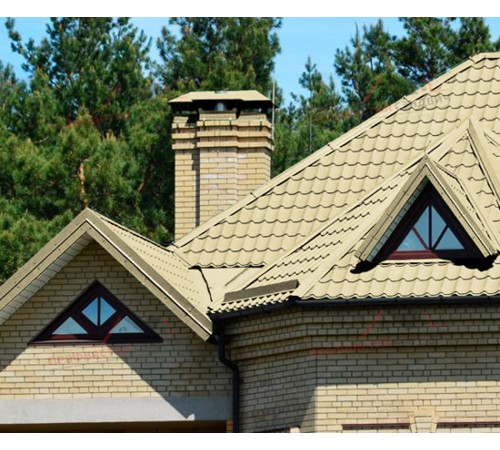 Металлочерепица Монтеррей-0.4, Высота ступеньки-14мм, Длина ступеньки-350мм, Полиэстер RAL1014