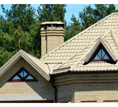 Металлочерепица Монтеррей-0.45, Высота ступеньки-14мм, Длина ступеньки-350мм, Полиэстер RAL1015