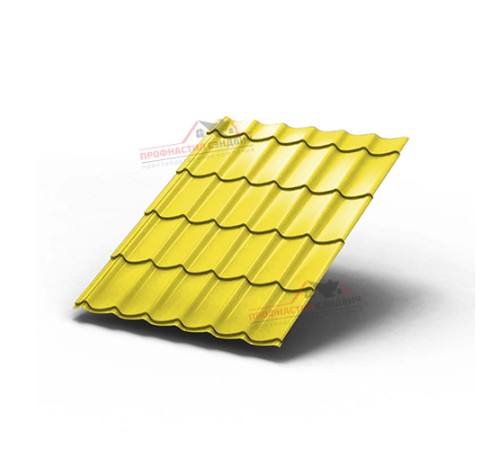 Металлочерепица Монтеррей-0.5, Высота ступеньки-14мм, Длина ступеньки-350мм, Полиэстер RAL1018