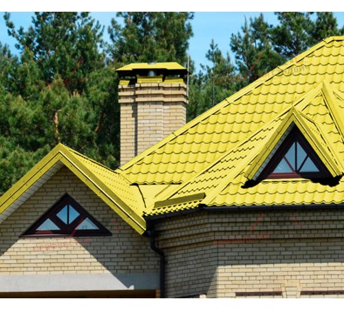 Металлочерепица Монтеррей-0.5, Высота ступеньки-14мм, Длина ступеньки-350мм, Полиэстер RAL1018