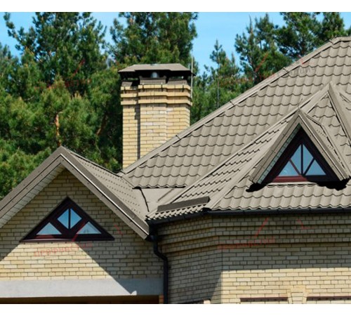 Металлочерепица Монтеррей-0.45, Высота ступеньки-14мм, Длина ступеньки-350мм, Полиэстер RAL1035