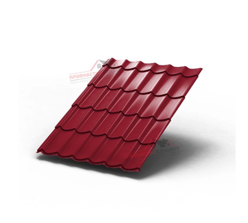 Металлочерепица Монтеррей-0.45, Высота ступеньки-14мм, Длина ступеньки-350мм, Полиэстер RAL3003