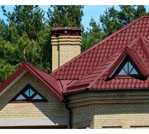 Металлочерепица Монтеррей-0.4, Высота ступеньки-14мм, Длина ступеньки-350мм, Полиэстер RAL3011