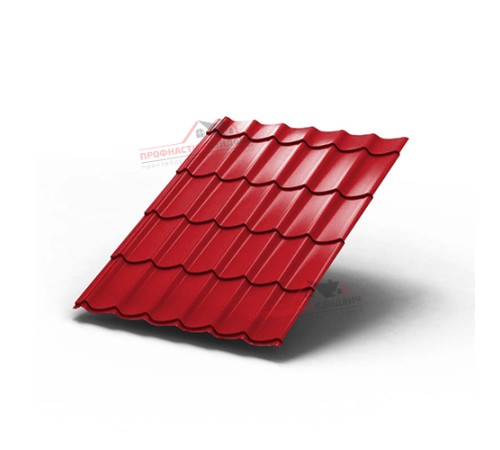 Металлочерепица Монтеррей-0.45, Высота ступеньки-14мм, Длина ступеньки-350мм, Полиэстер RAL3020