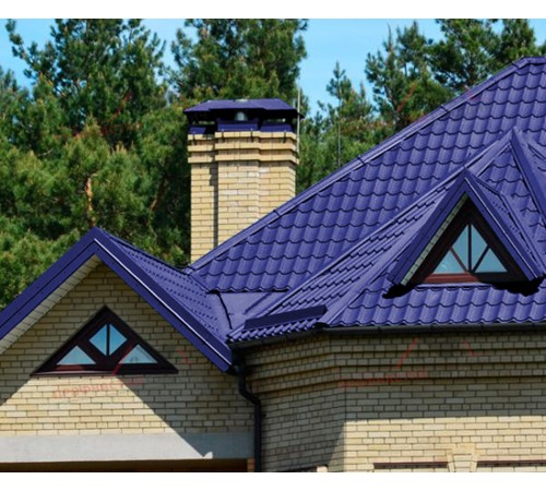 Металлочерепица Монтеррей-0.45, Высота ступеньки-14мм, Длина ступеньки-350мм, Полиэстер RAL5002