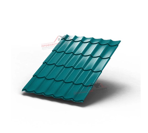 Металлочерепица Монтеррей-0.5, Высота ступеньки-14мм, Длина ступеньки-350мм, Полиэстер RAL5021