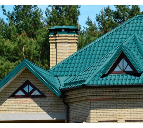 Металлочерепица Монтеррей-0.5, Высота ступеньки-14мм, Длина ступеньки-350мм, Полиэстер RAL5021