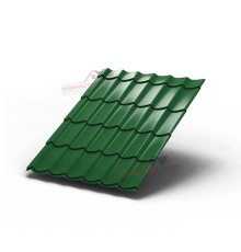 Металлочерепица Монтеррей-0.5, Высота ступеньки-14мм, Длина ступеньки-350мм, Полиэстер RAL6002