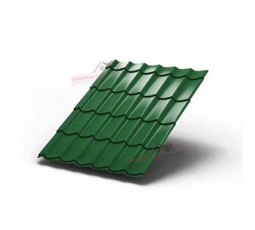 Металлочерепица Монтеррей-0.5, Высота ступеньки-14мм, Длина ступеньки-350мм, Полиэстер RAL6002