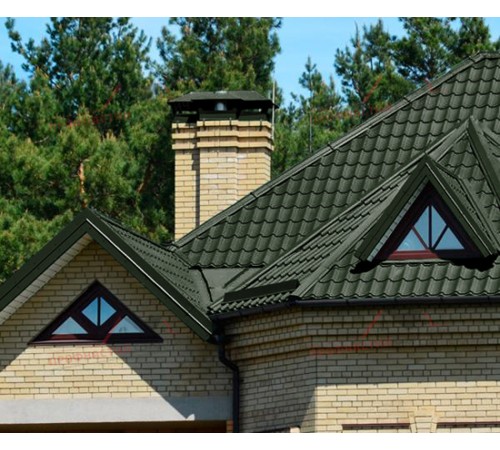 Металлочерепица Монтеррей-0.45, Высота ступеньки-14мм, Длина ступеньки-350мм, Viking RAL6007