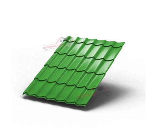 Металлочерепица Монтеррей-0.5, Высота ступеньки-14мм, Длина ступеньки-350мм, Полиэстер RAL6018