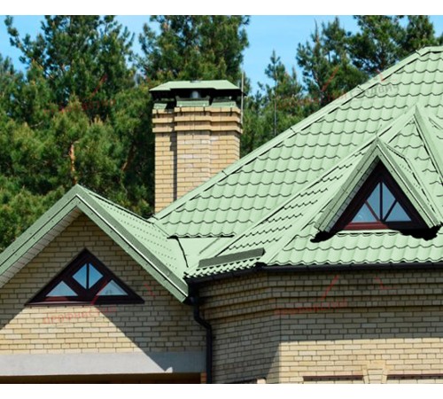 Металлочерепица Монтеррей-0.5, Высота ступеньки-14мм, Длина ступеньки-350мм, Norman RAL6019