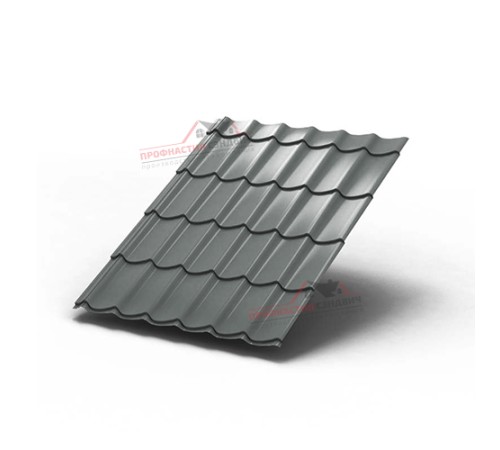 Металлочерепица Монтеррей-0.45, Высота ступеньки-14мм, Длина ступеньки-350мм, Полиэстер RAL7005