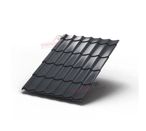 Металлочерепица Монтеррей-0.5, Высота ступеньки-14мм, Длина ступеньки-350мм, Призма RAL7024