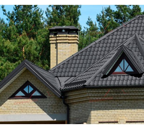 Металлочерепица Монтеррей-0.5, Высота ступеньки-14мм, Длина ступеньки-350мм, Призма RAL7024