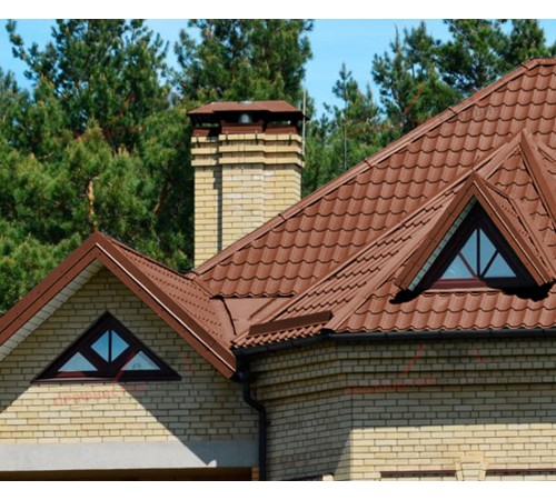 Металлочерепица Монтеррей-0.5, Высота ступеньки-14мм, Длина ступеньки-350мм, Viking E RAL8004