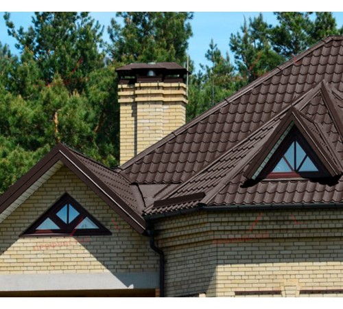 Металлочерепица Монтеррей-0.5, Высота ступеньки-14мм, Длина ступеньки-350мм, Полиэстер RAL8017