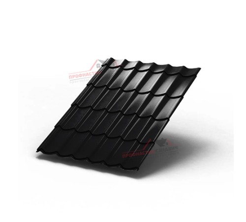 Металлочерепица Монтеррей-0.5, Высота ступеньки-14мм, Длина ступеньки-350мм, PURMAN RAL9005